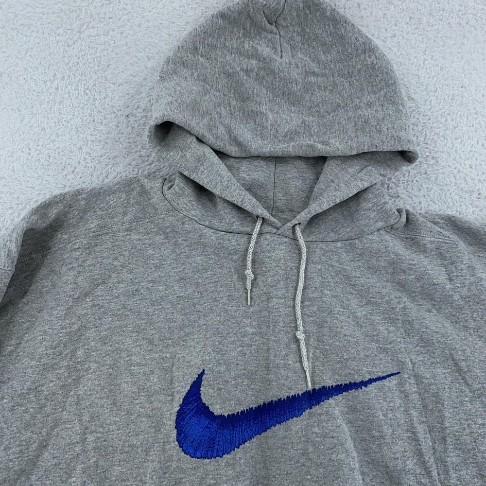 Vintage Nike Big‎ Swoosh Hoodie Mens XL Gray Blue Made USA 90s Sweatshirt